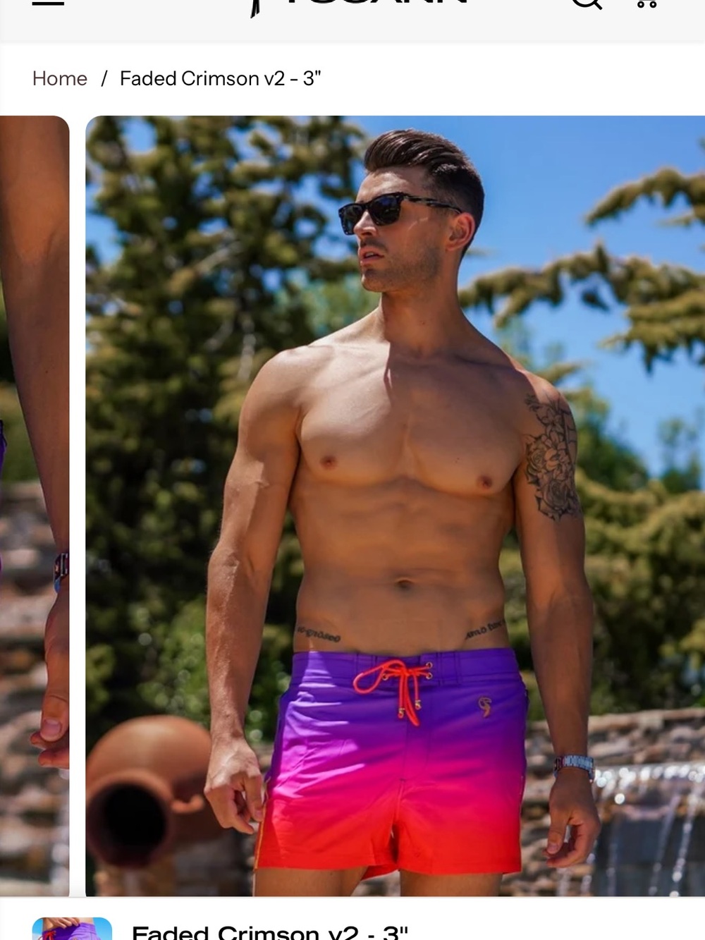 Tucann Men's Gradient Purple-Orange Swim Trunks with Orange Drawcord
